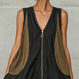 Inès | Mini Dress with Front Zip and Colorblock Tulip Design