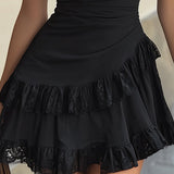 Estelle | Mini Dress with Lace Ruffles and V-Neck