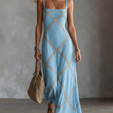 Melisa Maxi Dress with Geometric Print and Square Neckline