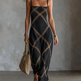 Melisa Maxi Dress with Geometric Print and Square Neckline