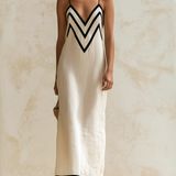 Inma | Vestido largo estilo slip con bordes en contraste con motivo chevron