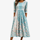 Sukienka Midi Patchwork Kwiaty Wiosny