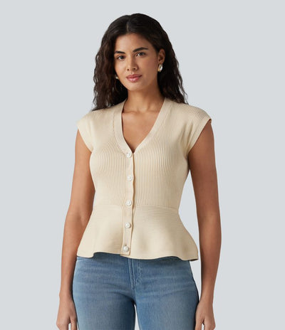 Ärmelloser Cardigan mit V-Ausschnitt und Schößchen