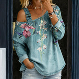 Carla - Top Denim z Odkrytymi Ramionami
