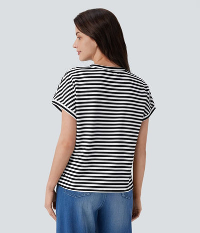 Arbeits-T-Shirt mit V-Ausschnitt, Streifen und Waffelmuster 2