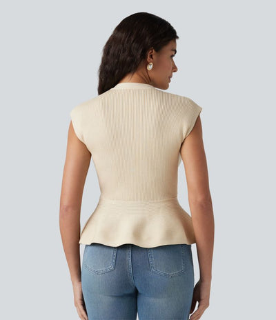 Ärmelloser Cardigan mit V-Ausschnitt und Schößchen 2