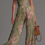 Zsófia Jumpsuit | Tuta w Plisowanym Chiffonie Zielonym
