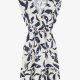 Sukienka w liście z elastyczną talią - Granatowa