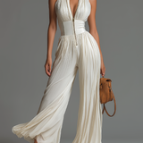 Zsófia Jumpsuit | Kombinezon z plisowanego białego szyfonu