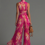Zsófia Jumpsuit | Kombinezon z plisowanego szyfonu w kolorze różowym