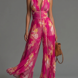 Zsófia Jumpsuit | Kombinezon z plisowanego szyfonu w kolorze różowym