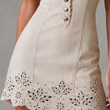 Gabrielle | Ecru Lace Mini Dress with V-Neck