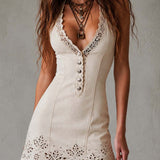 Gabrielle | Ecru Lace Mini Dress with V-Neck