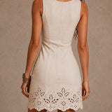 Gabrielle | Ecru Lace Mini Dress with V-Neck
