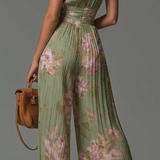 Zsófia Jumpsuit | Tuta w Plisowanym Chiffonie Zielonym